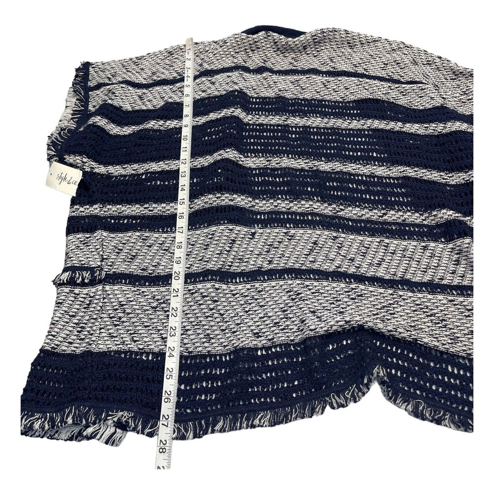 Style&co. Cardigan Sweater Womens XL White Navy Striped Cotton Knit Short Sleeve - Picture 5 of 8